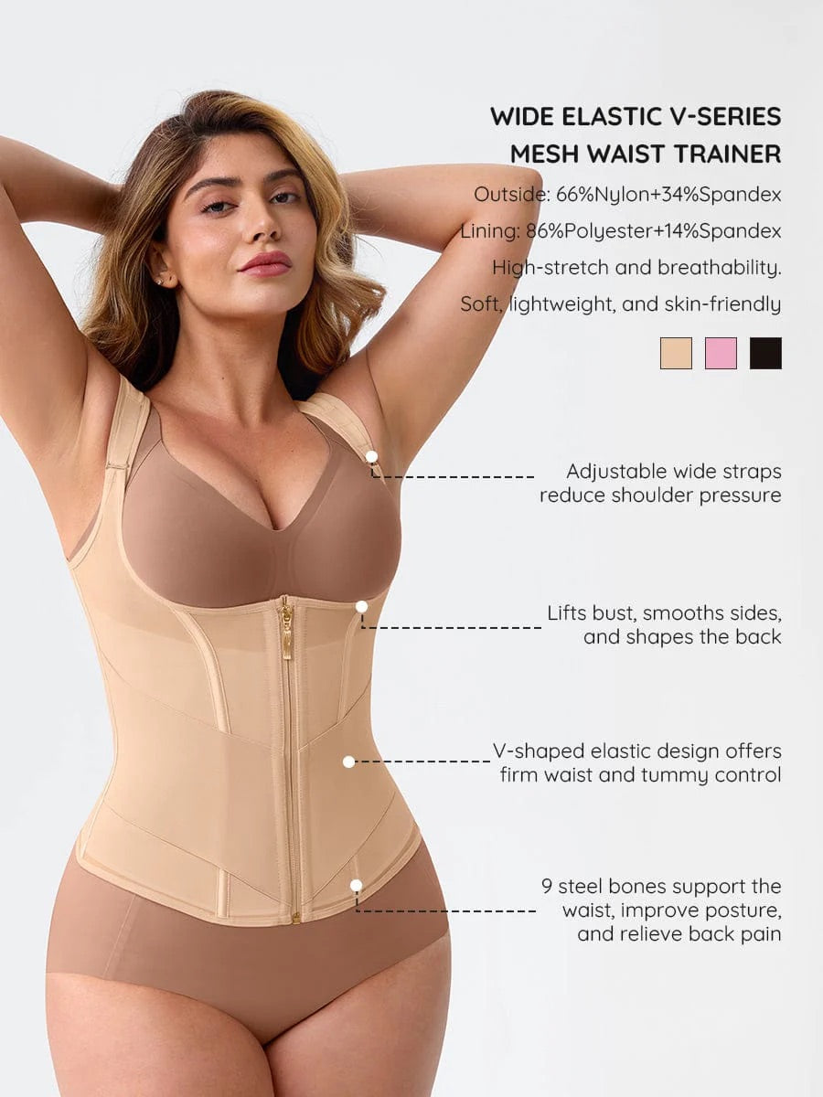 Mesh Waist Cincher Tank Top with Steel Boning and Adjustable Straps