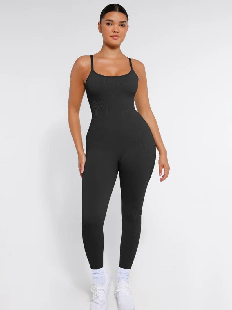 High Stretchy Seamless Sling Tummy Control Jumpsuit Removable Cup Pads
