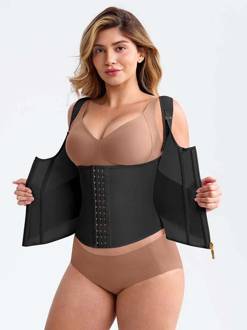 Mesh Waist Cincher Tank Top with Steel Boning and Adjustable Straps