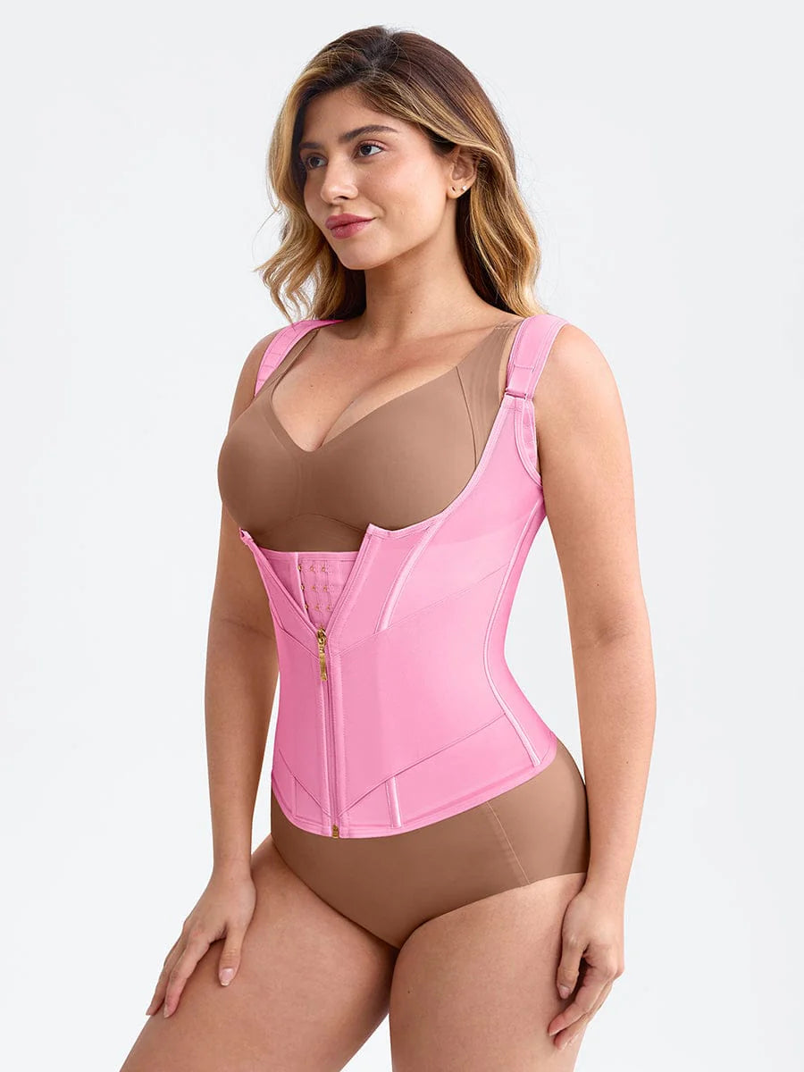 Mesh Waist Cincher Tank Top with Steel Boning and Adjustable Straps