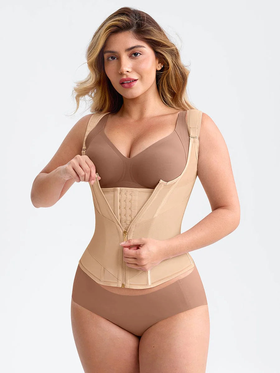 Mesh Waist Cincher Tank Top with Steel Boning and Adjustable Straps