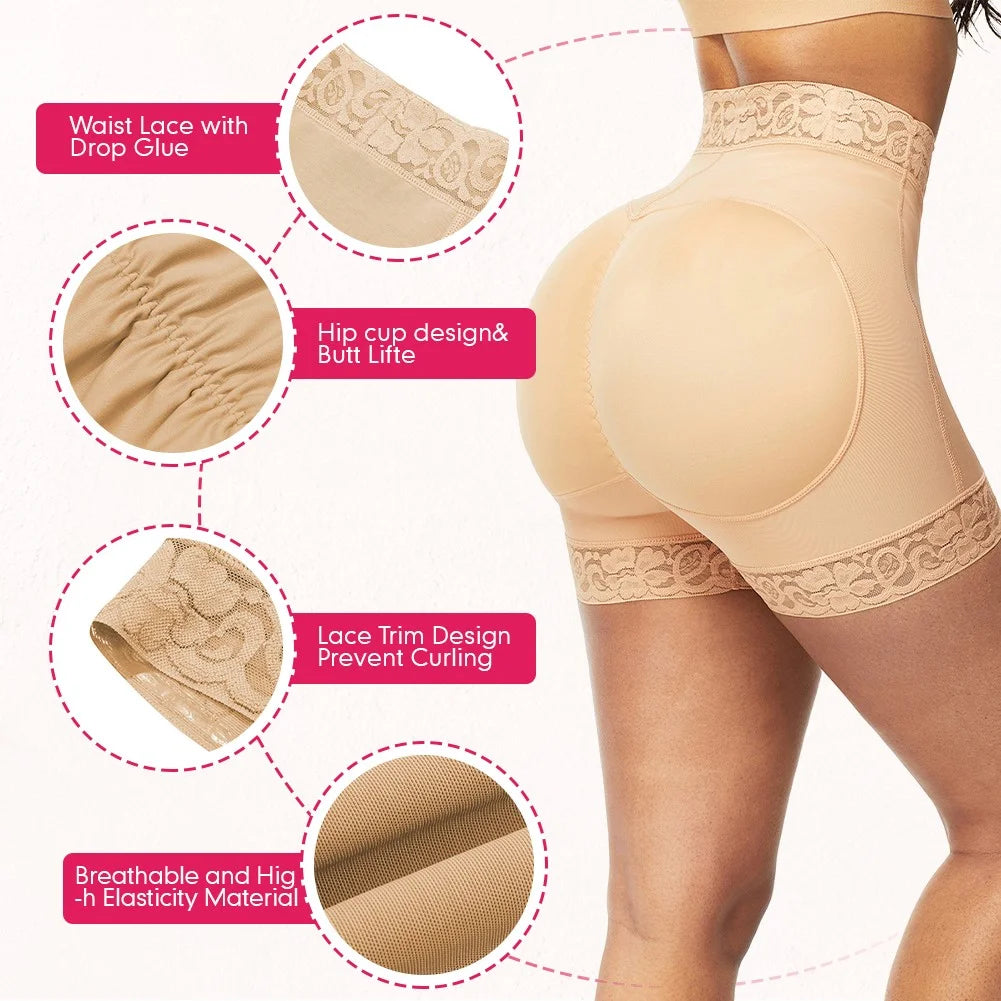 Deep Skin Color Lace Trim Stomach Control Middle Waist Shorts Shapewear