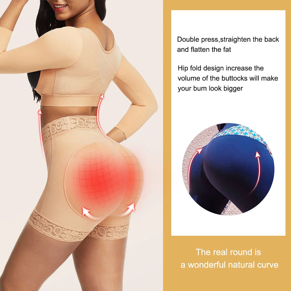 Deep Skin Color Lace Trim Stomach Control Middle Waist Shorts Shapewear