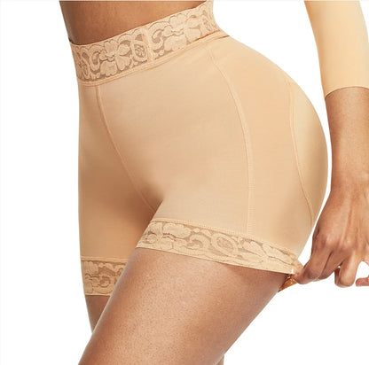 Deep Skin Color Lace Trim Stomach Control Middle Waist Shorts Shapewear