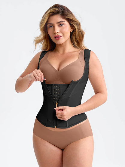 Mesh Waist Cincher Tank Top with Steel Boning and Adjustable Straps