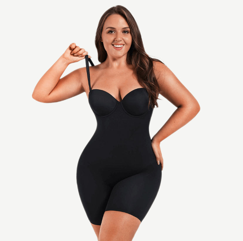 Back Smoothing Underwire Cup Push Up Bra Strapless Shortie Bodysuit