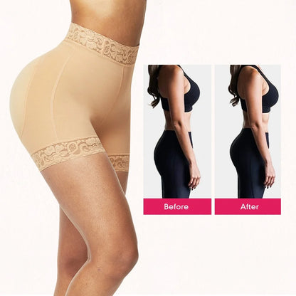 Deep Skin Color Lace Trim Stomach Control Middle Waist Shorts Shapewear
