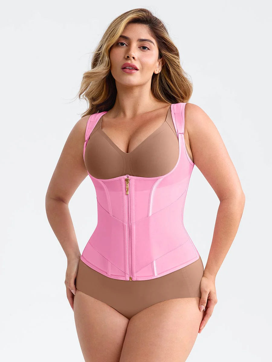 Mesh Waist Cincher Tank Top with Steel Boning and Adjustable Straps
