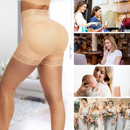 Deep Skin Color Lace Trim Stomach Control Middle Waist Shorts Shapewear
