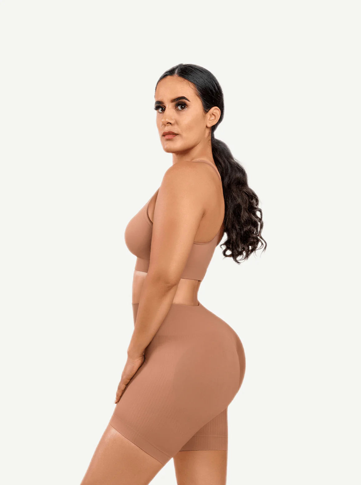 Nylon Seamless V-Neck Biker Shorts Set