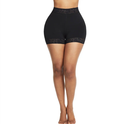 Deep Skin Color Lace Trim Stomach Control Middle Waist Shorts Shapewear