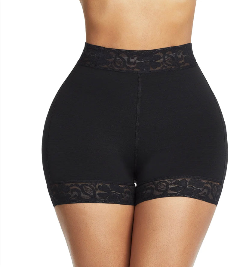 Deep Skin Color Lace Trim Stomach Control Middle Waist Shorts Shapewear