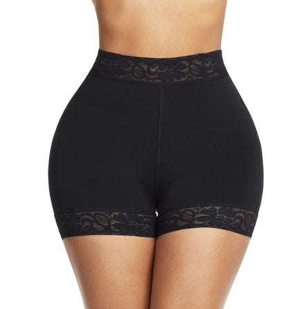 Deep Skin Color Lace Trim Stomach Control Middle Waist Shorts Shapewear