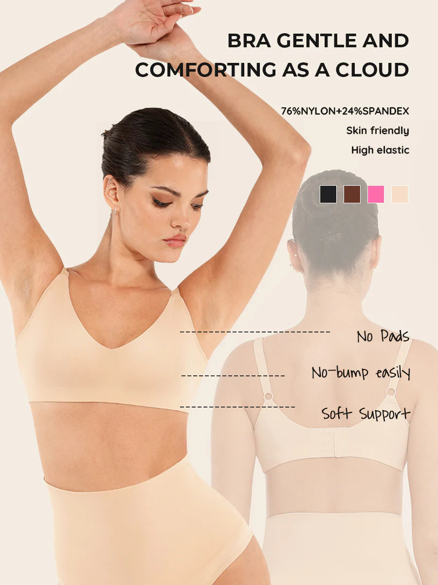 Seamless Comfort Underarm Smoothing V-Neck Bralette with Adjustable Straps