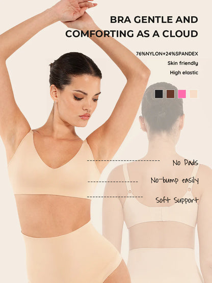 Seamless Comfort Underarm Smoothing V-Neck Bralette with Adjustable Straps