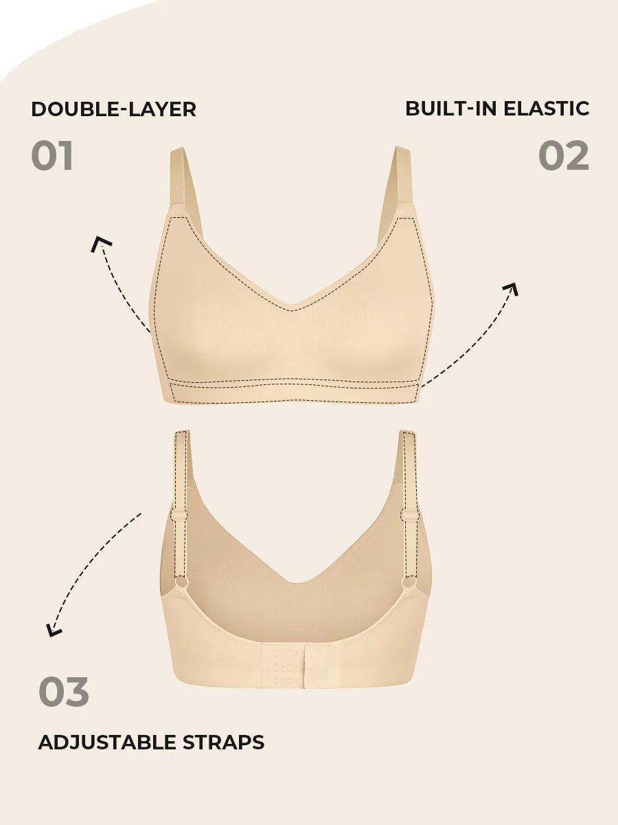 Seamless Comfort Underarm Smoothing V-Neck Bralette with Adjustable Straps