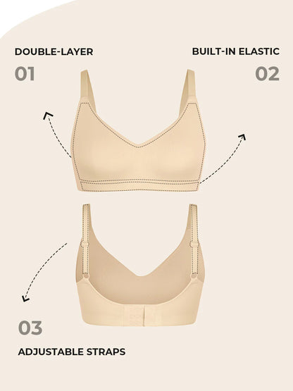 Seamless Comfort Underarm Smoothing V-Neck Bralette with Adjustable Straps