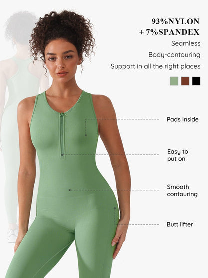 Seamless Zip Front Full-Length Racerback 2-in-1 Sport Shaping Jumpsuit