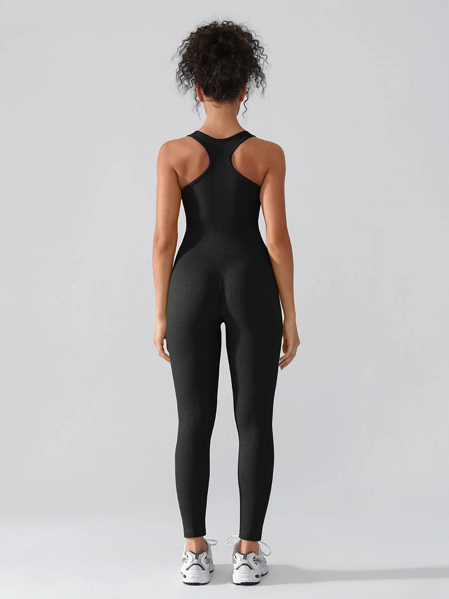 Seamless Zip Front Full-Length Racerback 2-in-1 Sport Shaping Jumpsuit