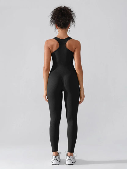Seamless Zip Front Full-Length Racerback 2-in-1 Sport Shaping Jumpsuit