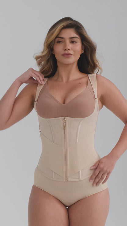Mesh Waist Cincher Tank Top with Steel Boning and Adjustable Straps